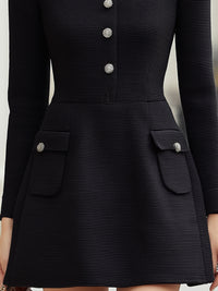 Elegant Pearl-Collar Long Sleeve Mini Dress