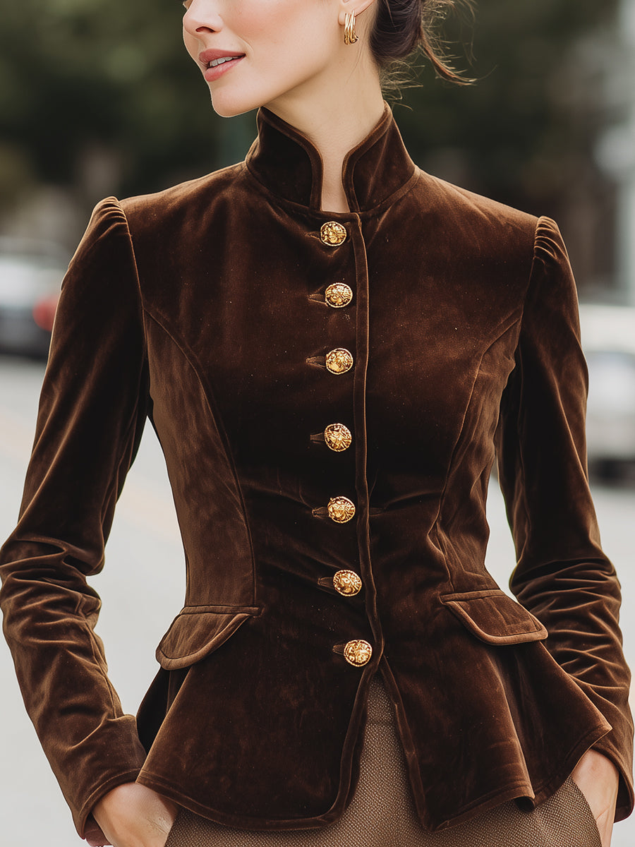 Velvet Military-Inspired Tailored Jacket