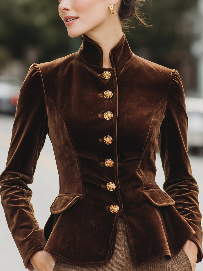 Velvet Military-Inspired Tailored Jacket