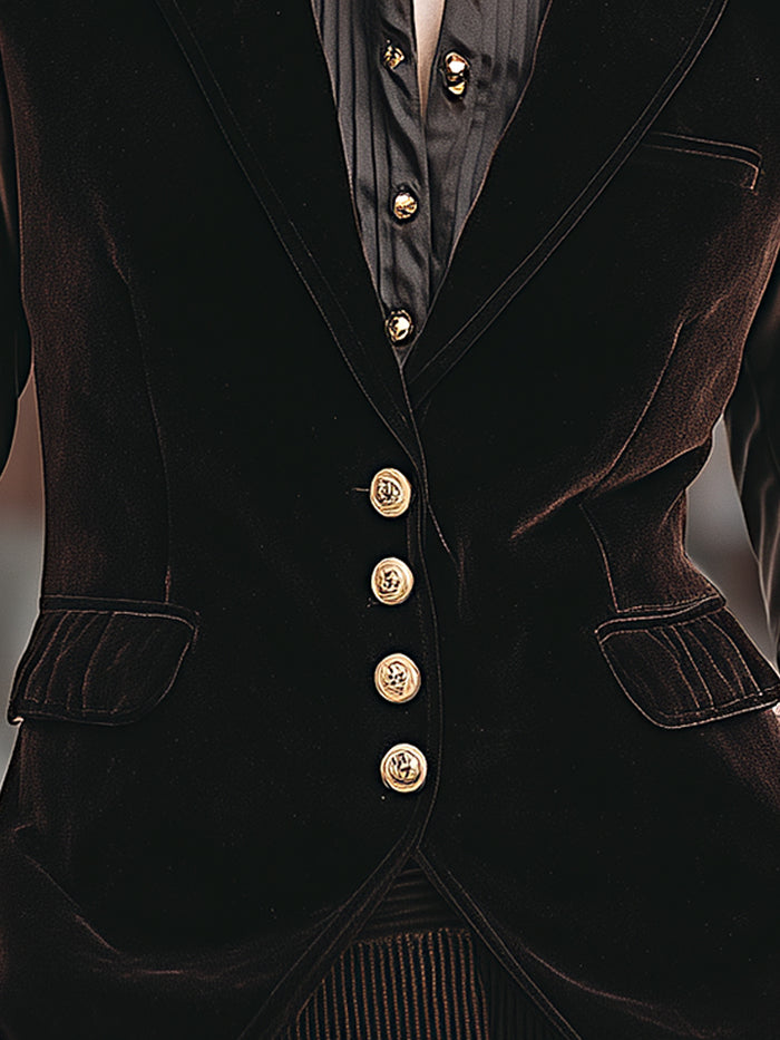 Velvet Command Blazer With Satin Sleeves