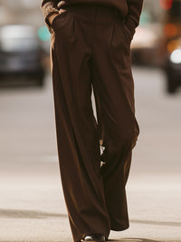 Chocolate Brown Turtleneck Sweater And Wide-Leg Pants Set