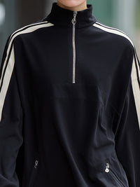 Sporty Half-Zip Mock-Neck Mini Dress With Contrast Stripes