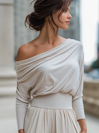 Off-Shoulder Draped Long-Sleeve Jersey Top