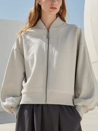 Light Grey Minimalist Zip-Up Bomber Jacket