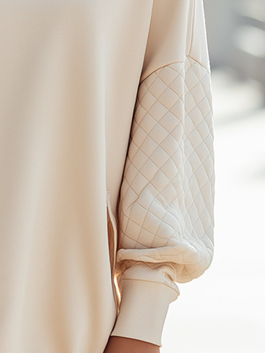 Quilted Sleeve High-Neck Relaxed Sweatshirt