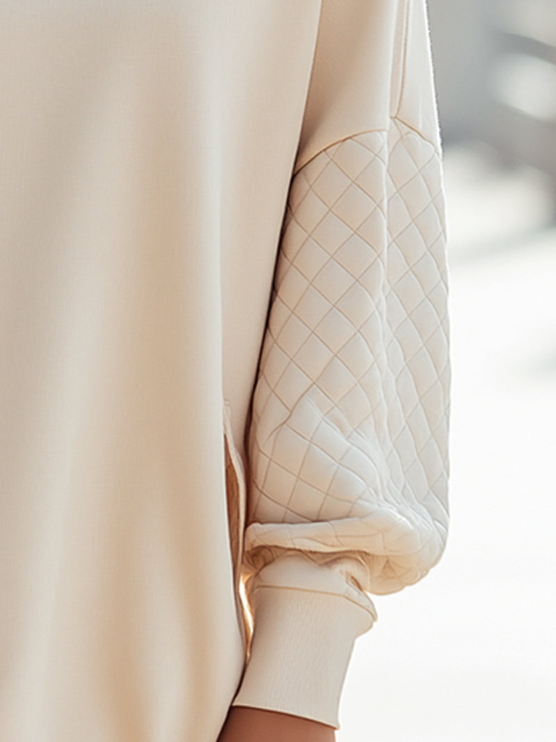Quilted Sleeve High-Neck Relaxed Sweatshirt