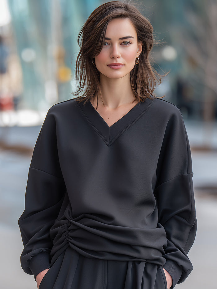 Ruched Waist V-Neck Relaxed Top