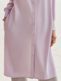 Longline Button-Front Shirt Dress With Utility Pockets