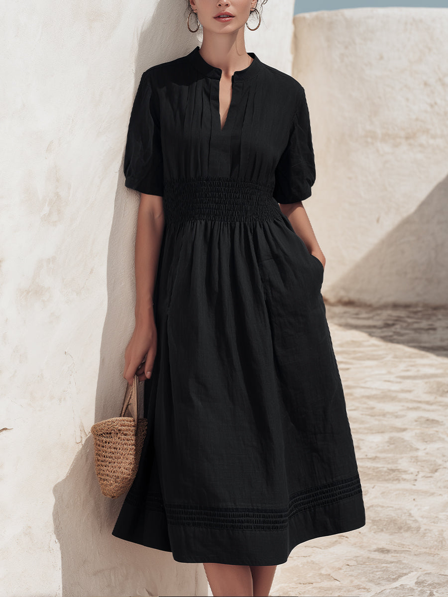 Smocked Waist Short Sleeve Midi Dress