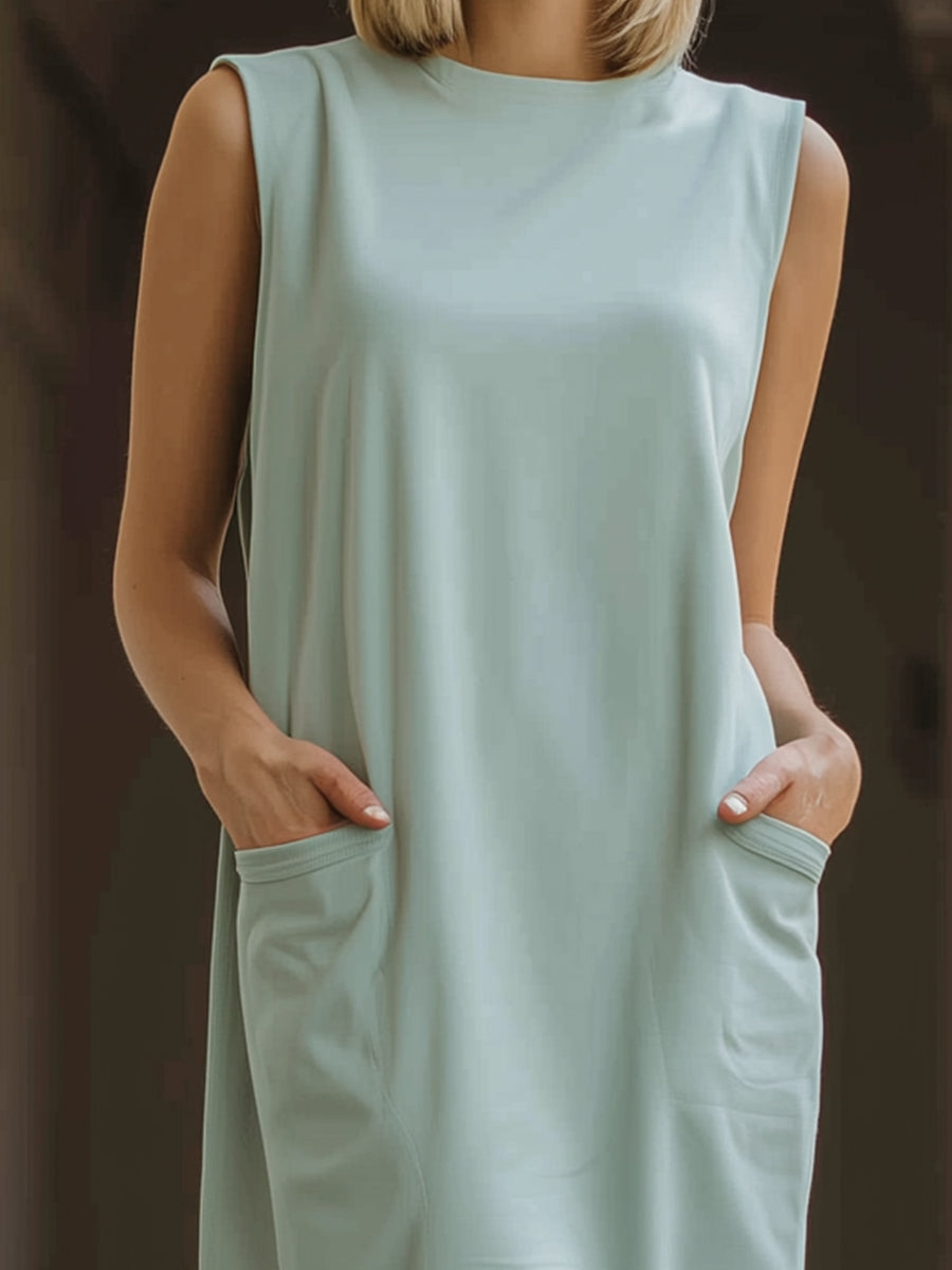 Sleeveless Pocket Midi Shift Dress