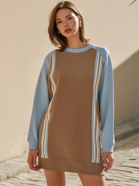 Colorblock Sporty Stripe Long-Sleeve Sweatshirt Dress