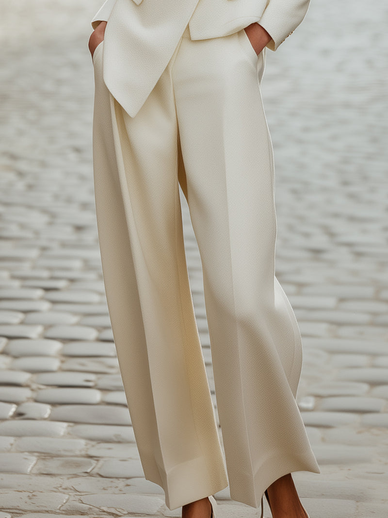 Ivory Wrap Blazer And Wide-Leg Trousers Suit Set