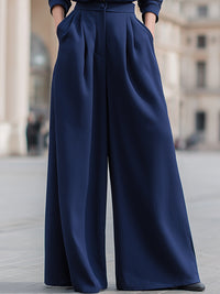 Navy High-Neck Zip Jacket And Wide-Leg Trouser Set