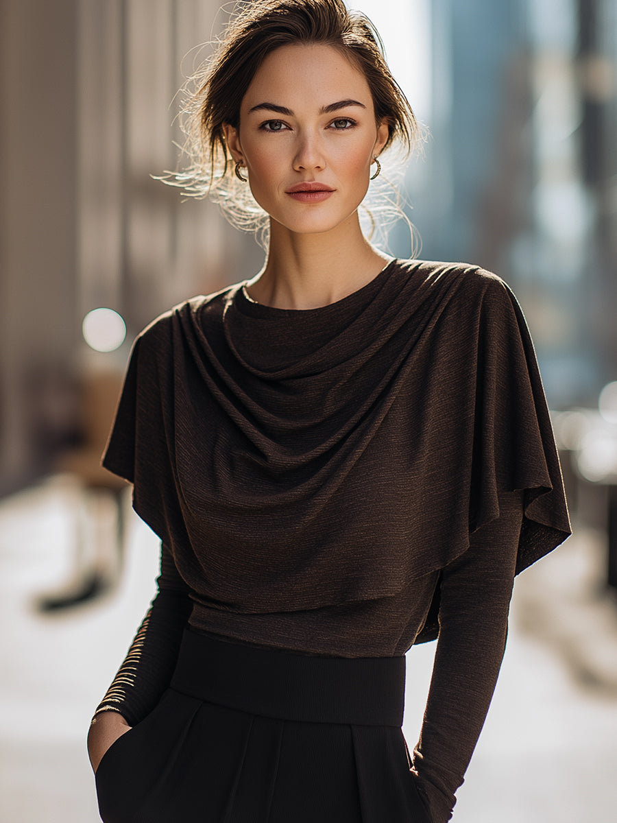Draped Layered Chocolate Brown Top