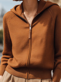 Camel Knit Zip-Up Hoodie