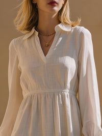 Ivory Woven V-Neck Long-Sleeve Mini Dress