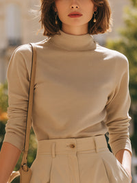 Fine-Rib Mock Neck Long-Sleeve Knit Top