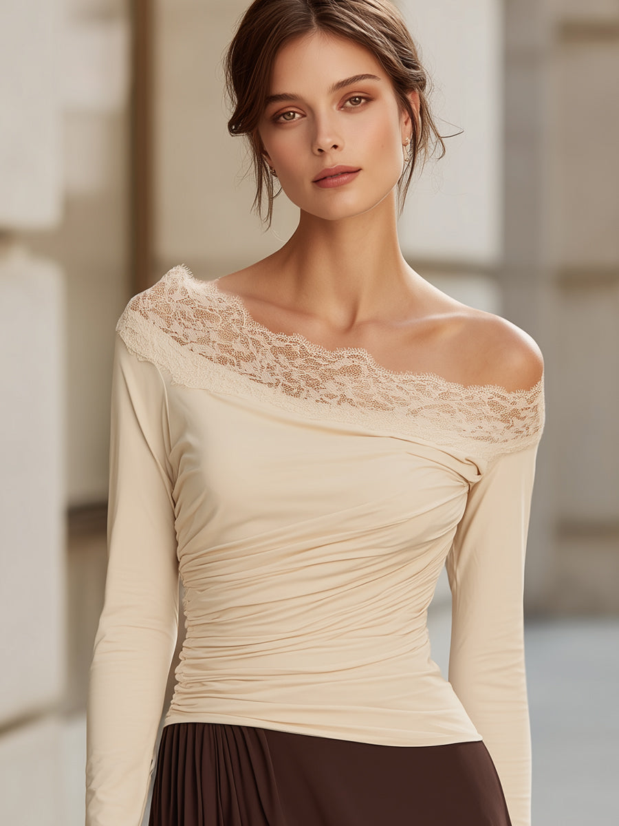 Ivory Lace-Trimmed Off-Shoulder Top