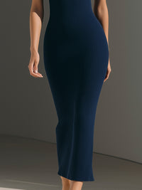 Ribbed Halter Midi Dress With Front Keyhole Detail