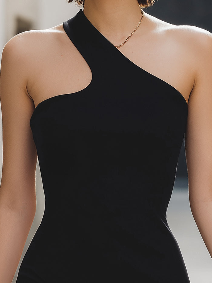 Asymmetric One-Shoulder Cutout Mini Bodycon Dress