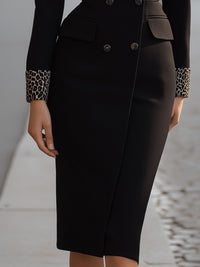 Double-Breasted Blazer Dress With Leopard Print Accents