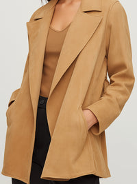 Suede-Look Open Front Coat