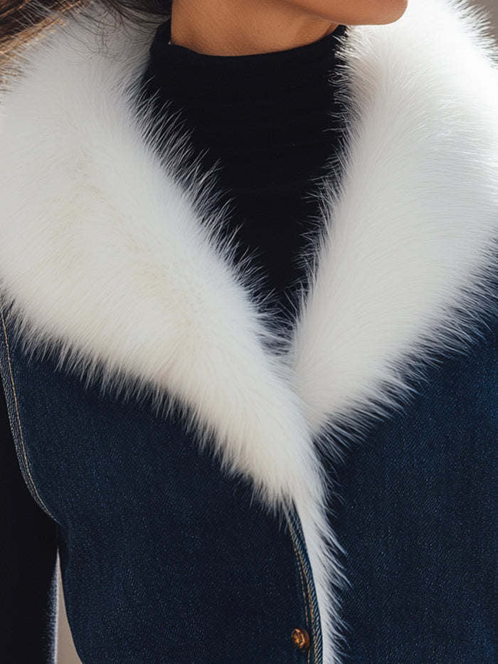 Denim Luxe Faux Fur Collar Vest