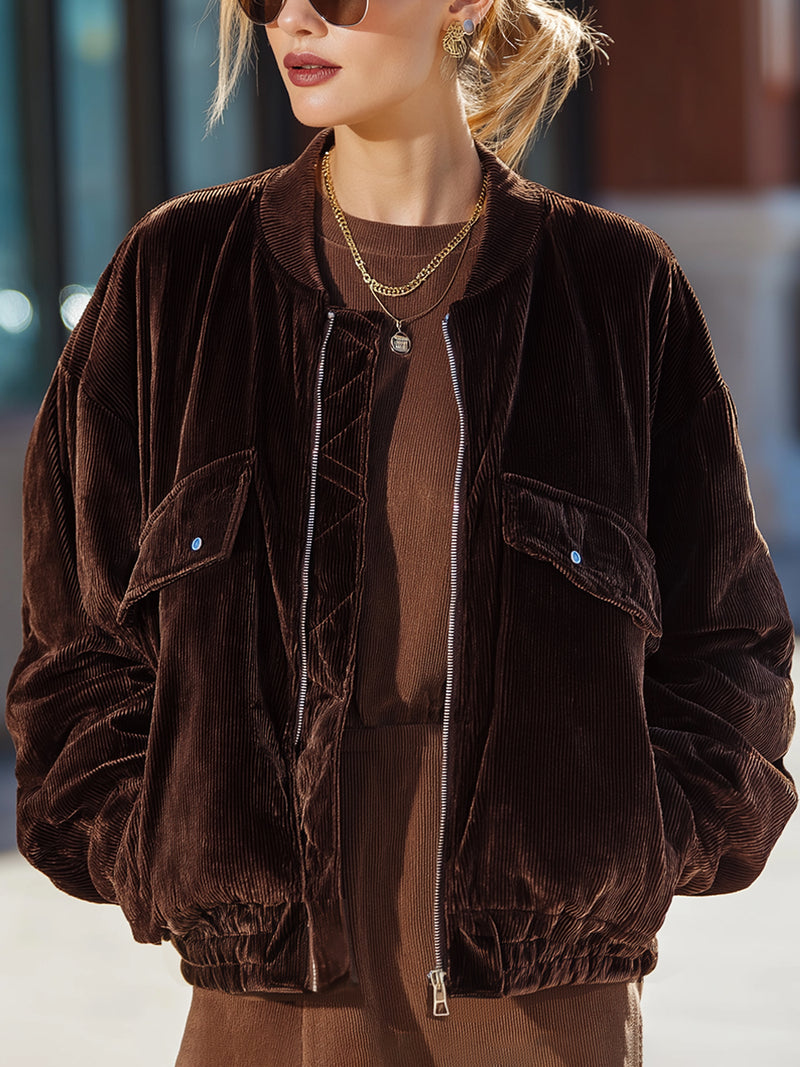 Chocolate Brown Corduroy Bomber Jacket
