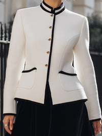 Monochrome Elegance Tailored Jacket And Velvet Skirt Ensemble