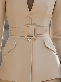 Structured Stand-Collar Belted Blazer