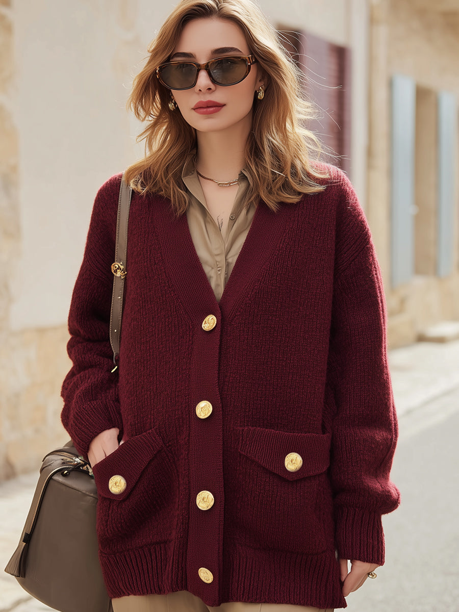 Knit Cardigan With Gold-Tone Buttons