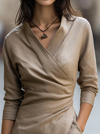 Textured Wrap-Front V-Neck Midi Dress