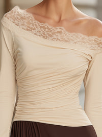 Ivory Lace-Trimmed Off-Shoulder Top