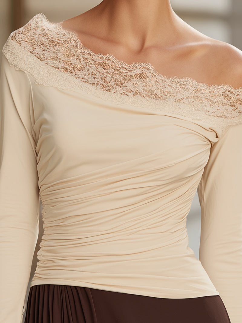 Ivory Lace-Trimmed Off-Shoulder Top