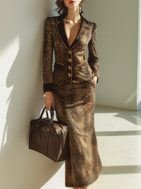 Leopard Print Slim-Fit Blazer And Maxi Skirt Set