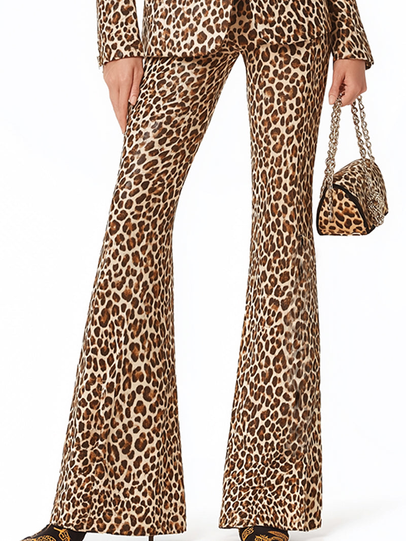 Leopard Print Tailored Blazer And Flared Pants Set
