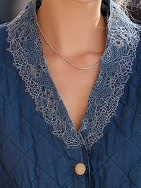 Quilted Blue Jacket With Lace Details