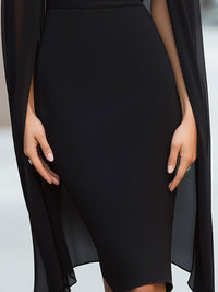 Elegant Shawl And Sheer Layered Midi Dress Two-Piece Set