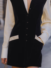 Velvet Contrast Shirt Dress With White Collar And Sleeves