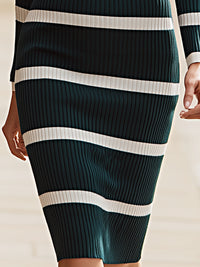 Emerald Green Striped Knit Polo Dress