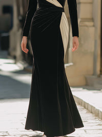 Black And Ivory Velvet Evening Gown
