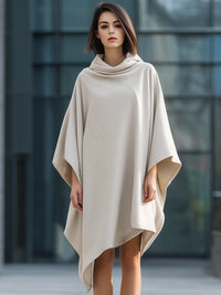 Beige Draped Hooded Collar Cape Coat