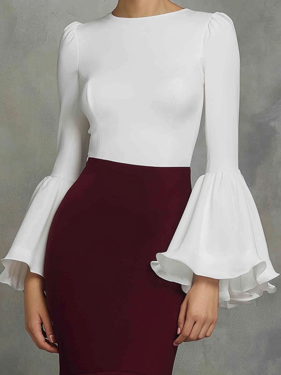 Bell Sleeve Top With Fishtail Skirt Suit