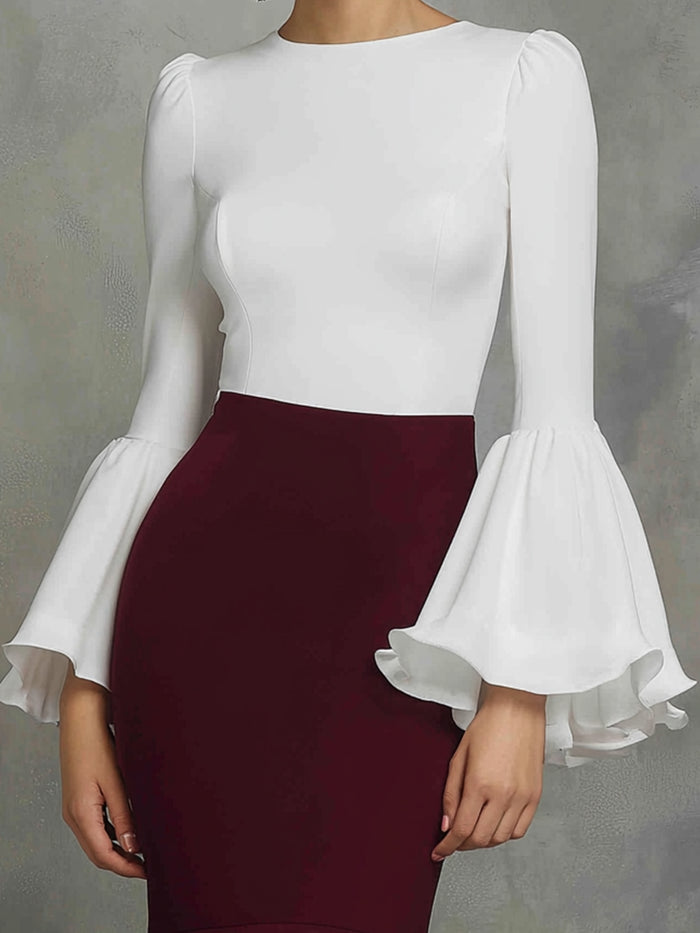 Bell Sleeve Top With Fishtail Skirt Suit