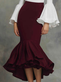Bell Sleeve Top With Fishtail Skirt Suit