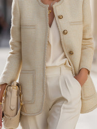 Elegant Tweed Collarless Blazer