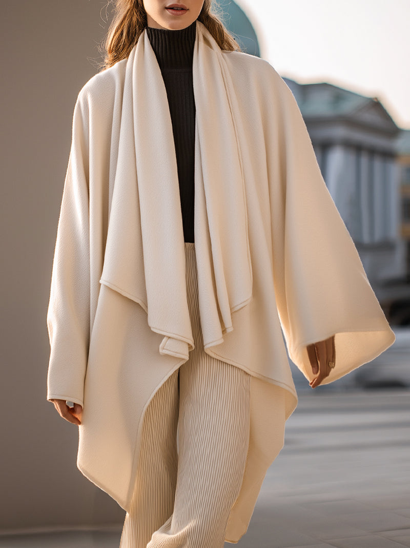 Ivory Drape-Front Oversized Wool Coat