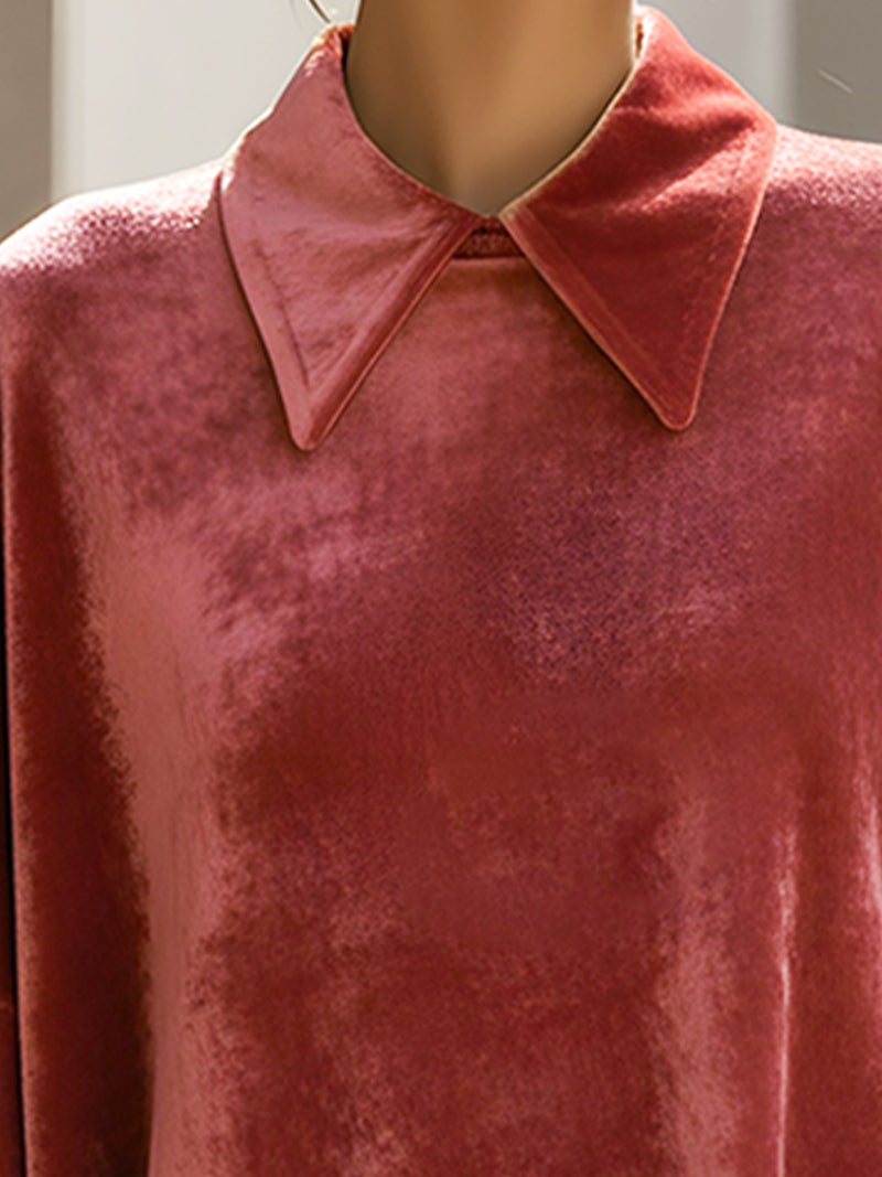 Velvet Collared Tunic Sweater