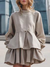 Linen-Blend Tie-Waist Tiered Mini Dress