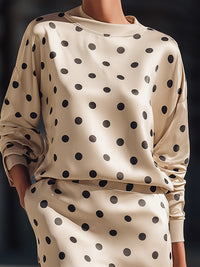 Polka Dot Satin Midi Dress Two-piece Set